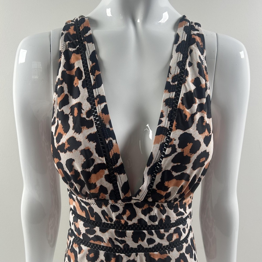 Tempt Me Swimsuit Womens Medium Leopard Print One Piece Plunge Crossback Wrap - Picture 10 of 16